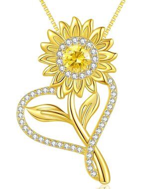 18K Gold Plated Sunflower Necklace - You Are My Sunshine Jewelry for Women